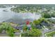 Aerial view of a lakefront home with a red pin highlighting its location on the water at 417 Barclay Ave, Altamonte Springs, FL 32701