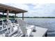 Relaxing waterfront dock featuring comfortable white Adirondack chairs with picturesque water view at 4469 Old Bear Run, Winter Park, FL 32792