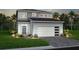 Two-story home with gray siding, two-car garage, paver driveway and a manicured lawn at 16147 Coastal Cove Ln, Clermont, FL 34714