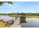 Charming boat dock extends into the tranquil lake, surrounded by lily pads and natural beauty at 201 Cedarwood Dr, Maitland, FL 32751