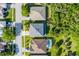Overhead shot of homes showcasing yards, landscaping, and neighborhood streets at 2081 The Oaks Blvd, Kissimmee, FL 34746