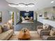 Spacious living room boasts modern lighting, stylish decor, and an open floor plan to the dining area at 2124 Betsy Ross Ln, St Cloud, FL 34769