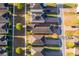 An aerial view of a home with solar panels and a neat backyard within a defined property line at 2289 Aloe Aly, Apopka, FL 32703