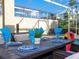 Outdoor dining area by the pool, perfect for entertaining with blue accents and a playful flamingo at 428 Ocean Course Ave, Davenport, FL 33896