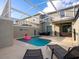 Backyard pool with lounge chairs and a playful flamingo float, ideal for relaxing and enjoying the sun at 428 Ocean Course Ave, Davenport, FL 33896