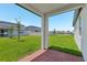 Covered brick patio with views of the green backyard and neighborhood at 4532 Windy Oak Way, St Cloud, FL 34772