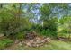 Beautiful backyard water feature cascading over rocks, surrounded by lush greenery and ferns at 1417 Olympia Ave, Mount Dora, FL 32757