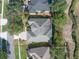 A bird's eye view of the home showing the layout of the roof, landscaping, and yard at 1551 Sherbrook Dr, Clermont, FL 34711