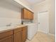 Laundry room featuring tile floors and sink with storage cabinets above counter at 1551 Sherbrook Dr, Clermont, FL 34711