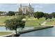 Beautiful golf course view featuring lush greens, a bridge, and a serene lake creating a relaxing setting at 1554 Corolla Ct, Reunion, FL 34747