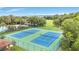 Two well-kept tennis courts with a view of a lake and surrounded by mature trees and landscaping at 2724 Westyn Cove Ln, Ocoee, FL 34761