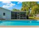 Close up view of the refreshing pool with screened-in porch of this cozy home at 314 Avalone Dr, Apopka, FL 32703