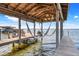 Private boat dock featuring a covered area, hammocks, and lake access at 3640 Crump Rd, Winter Haven, FL 33881