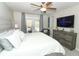 Comfortable bedroom featuring a king size bed, large television, and sliding door access to a pool at 7834 Turkey Oak Ln, Kissimmee, FL 34747