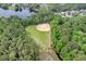 Aerial view of a baseball field and green space bordered by a creek and mature trees at 801 Fox Valley Dr, Longwood, FL 32779