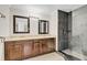 Bathroom featuring granite counters, double vanity sinks, and a stand up shower at 801 Fox Valley Dr, Longwood, FL 32779