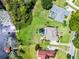 An aerial view shows lakefront properties with docks and screened pools amongst lush landscaping at 13638 Sunset Lakes Cir, Winter Garden, FL 34787