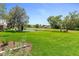 Spacious backyard featuring lush lawn, mature trees, pond, and view of the wider community at 203 Prestwick Dr, New Smyrna Beach, FL 32168