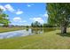 Picturesque view of the serene pond, showcasing the property's beautiful natural surroundings and lush greenery at 408 Lexingdale Dr, Orlando, FL 32828