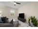 Relaxing living room featuring a large TV and neutral décor with views of snake plants at 12180 Sonnet Ave, Orlando, FL 32832