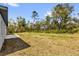 A large backyard with green grass, a treeline, and an outdoor patio area at 13673 Sw 43 Cir, Ocala, FL 34473