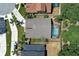 Aerial view of a home with screened-in pool and well-maintained landscaping at 14021 King Sago Ct, Orlando, FL 32828