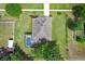 Aerial view showcases the home's pool, patio, landscaping and spacious backyard at 30413 Plymouth Creek Cir, Sorrento, FL 32776