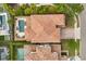 Aerial perspective of home's tile roof, pool, and lush landscaping at 3144 Players View Cir, Longwood, FL 32779