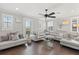 Modern living room featuring a plush sectional sofa, hardwood floors, and plenty of natural light at 3144 Players View Cir, Longwood, FL 32779