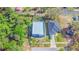 Aerial view of a modern gray home with flat roof, integrated garage, and adjacent landscaped property at 315 E Magnolia St, Davenport, FL 33837