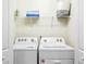 Efficient laundry room featuring a stacked washer and dryer with storage shelves at 3966 Lana Ave, Davenport, FL 33897