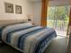 Bedroom with a queen bed and sliding glass doors leading to a private balcony at 1119 Park Ridge Cir, Kissimmee, FL 34746