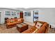 Relaxing living room area featuring cozy sofas, a colorful ottoman, and a welcoming ambiance at 112 E Coleman Cir, Sanford, FL 32773