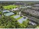Enjoy community amenities with aerial view of tennis and basketball courts surrounded by lush greenery for active living at 13034 Royal Fern Dr, Orlando, FL 32828