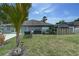Backyard features green grass, sliding glass doors, and lush landscaping at 1448 Lambert St, Deltona, FL 32725