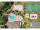 Overhead view of sparkling pool, tennis court, and lounging area at residential community at 2028 Royal Bay Blvd # 85, Kissimmee, FL 34746