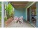 Outdoor patio featuring a table, chairs, a ceiling, and access to greenery at 2047 Royal Bay Blvd # 21, Kissimmee, FL 34746
