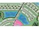 Aerial view of the community, showing layout of streets, homes, amenities, and water features at 3166 Skyline Loop, Kissimmee, FL 34758
