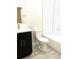 Bathroom showcasing sleek black vanity, subway tile shower over tub combo, and modern tile flooring for a stylish design at 3764 Rachel St, Apopka, FL 32703