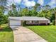 Charming brick home featuring a well-manicured lawn and a spacious driveway, surrounded by lush greenery and trees at 381 Red Mulberry Ct, Longwood, FL 32779