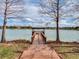 Scenic view of a wooden dock extending into the lake, flanked by trees, offering serene waterfront access at 5044 Wise Bird Dr, Windermere, FL 34786