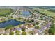 Panoramic aerial view of a residential neighborhood with multiple lakes and golf course highlighting the community layout at 5051 Silver Thistle Ln, St Cloud, FL 34772
