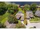 Aerial view of a lakeside home, showcasing a pool, dock, and mature trees around the perimeter at 5479 Baytowne Pl, Oviedo, FL 32765