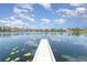 Serene lake view from a dock featuring calm waters, aquatic plants, and distant houses along the shoreline at 6125 Foxfield Ct, Windermere, FL 34786