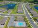 A comprehensive aerial view highlighting community amenities, including a pool, clubhouse, and scenic ponds at 1511 Lyonsdale Ln, Sanford, FL 32771