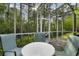 Enclosed screen patio provides outdoor dining space with lush treed backyard views at 8487 Crystal Cove Loop, Kissimmee, FL 34747