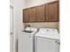 Bright laundry room with newer Samsung washer and dryer and overhead cabinets at 1028 Sadie Ridge Rd, Clermont, FL 34715