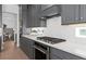 Modern kitchen featuring gray cabinetry, white countertops, and stainless steel appliances at 4709 Flagstaff Ct, Orlando, FL 32820
