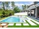 Resort-style backyard with a sparkling pool, artificial turf, and outdoor seating area at 9224 Legado Dr, Windermere, FL 34786
