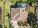 Drone shot of the home showcasing the roof, screened in ground pool, and the manicured backyard at 1137 Palm Cove Dr, Orlando, FL 32835